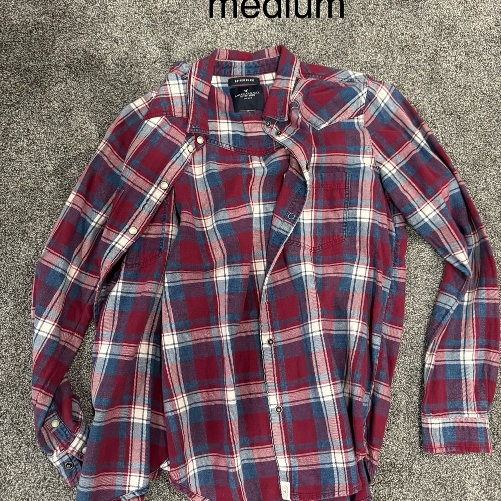 American Eagle Outfitters Red and Blue Plaid Shirt